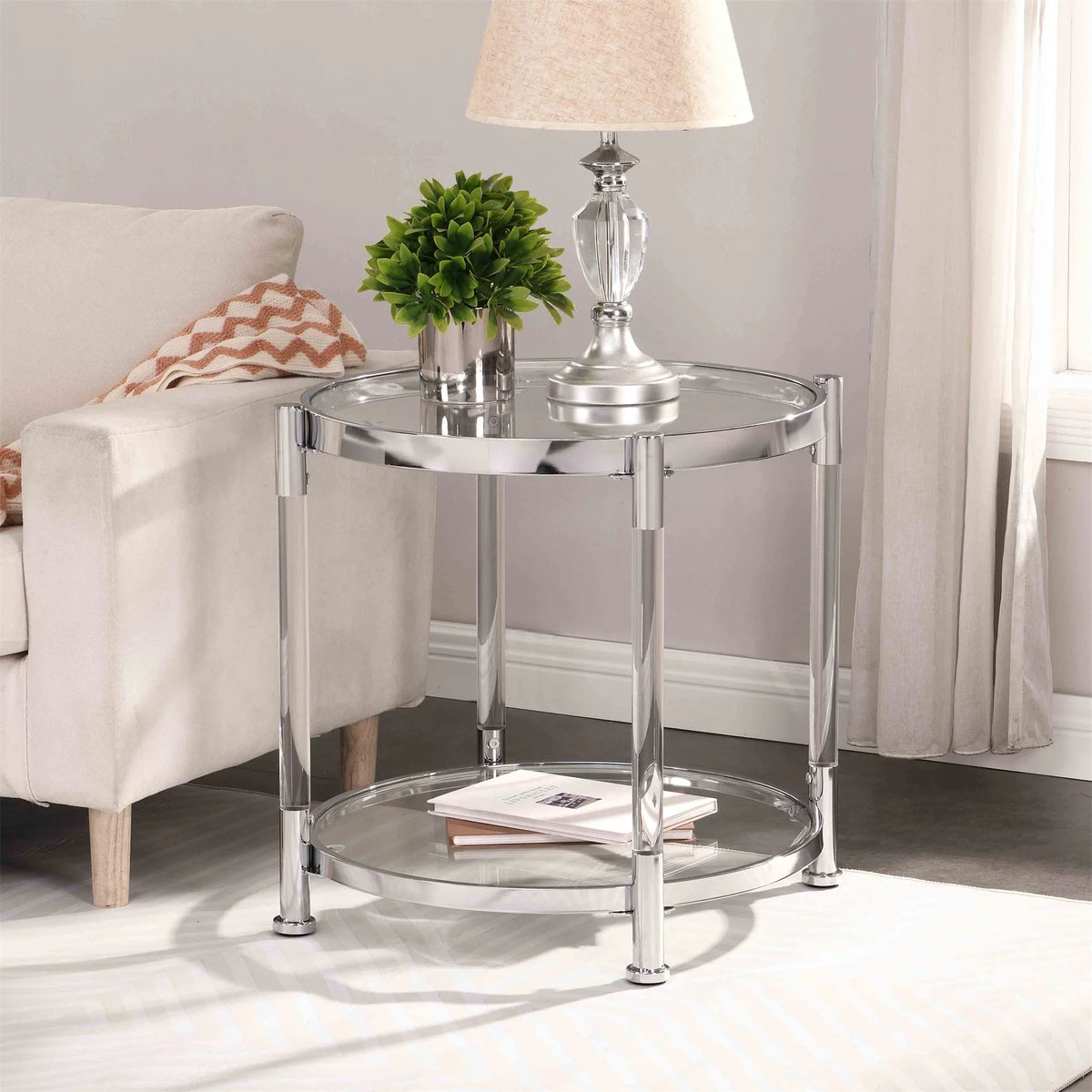 22" Round Acrylic Coffee Table with Metal Legs I4400