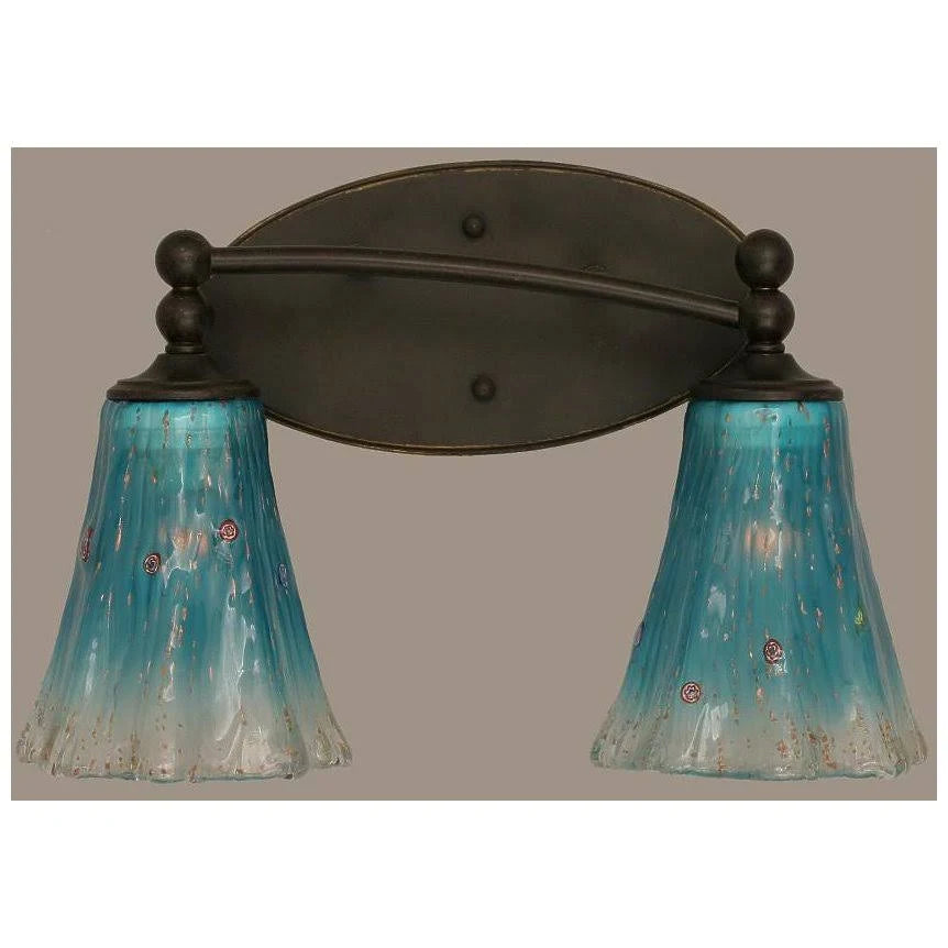 Two Light Bath Bar Dark Granite Finish with Teal Crystal Glass I675