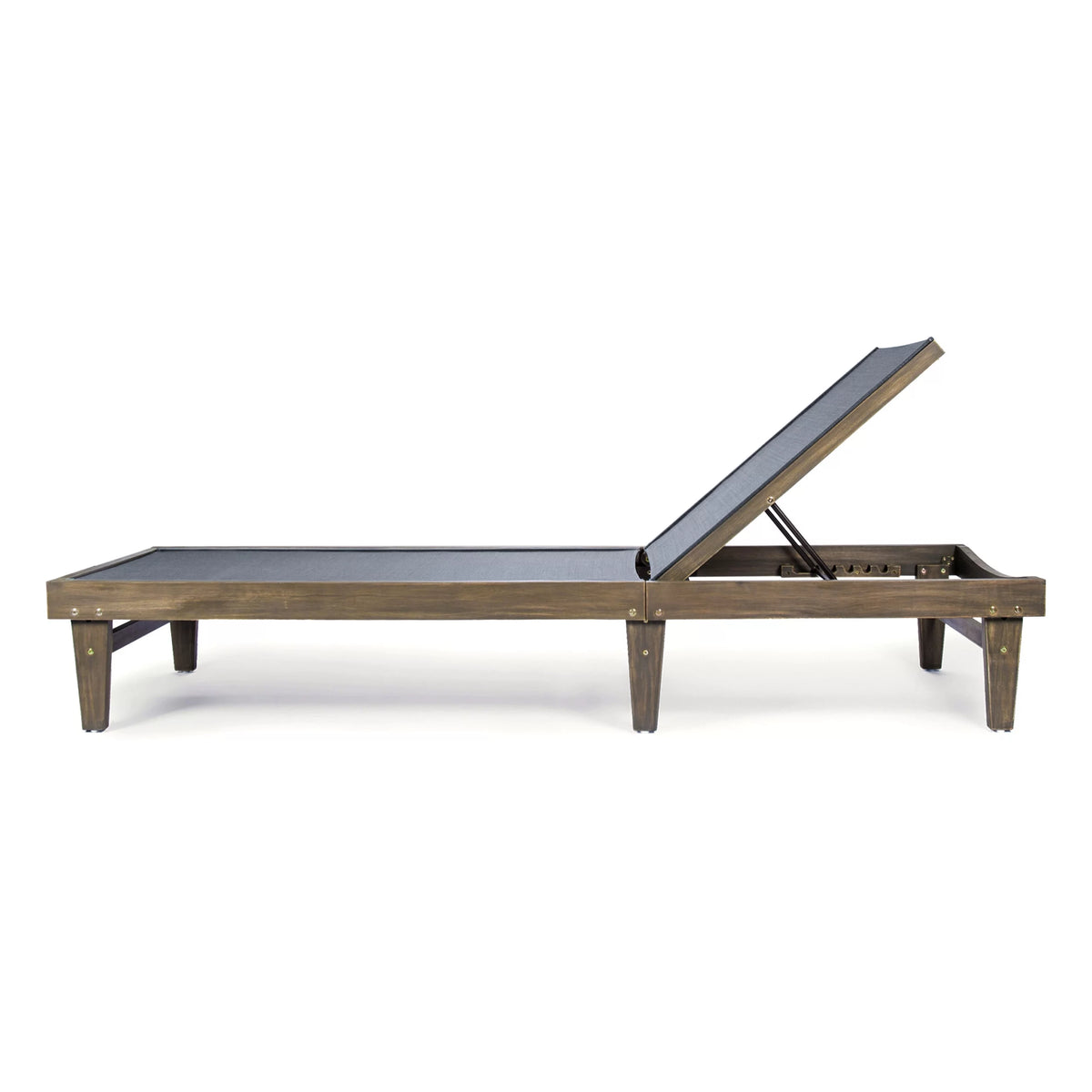 Gray Mesh and Acacia Wood Adjustable Chaise Lounge V18939