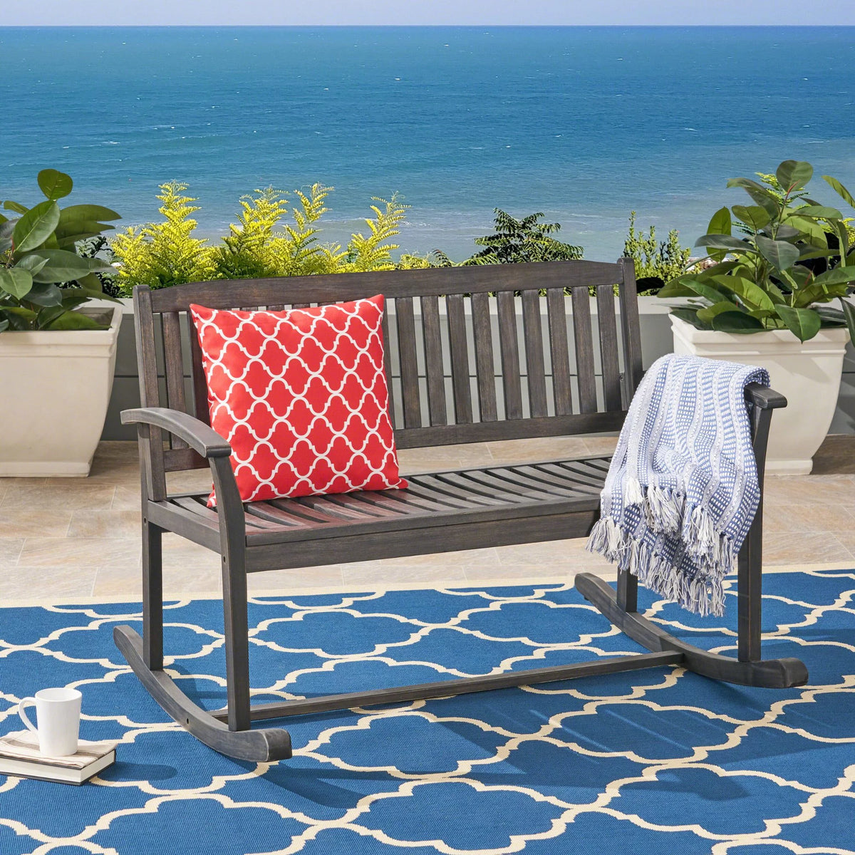Dark Gray Acacia Wood Patio Rocker X7258