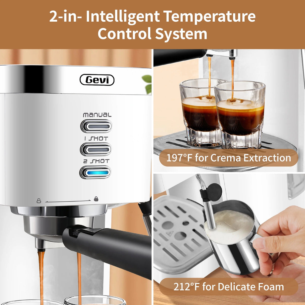 20 Bar Espresso Machine with Milk Frother Wand, 40.58 oz, White F9507