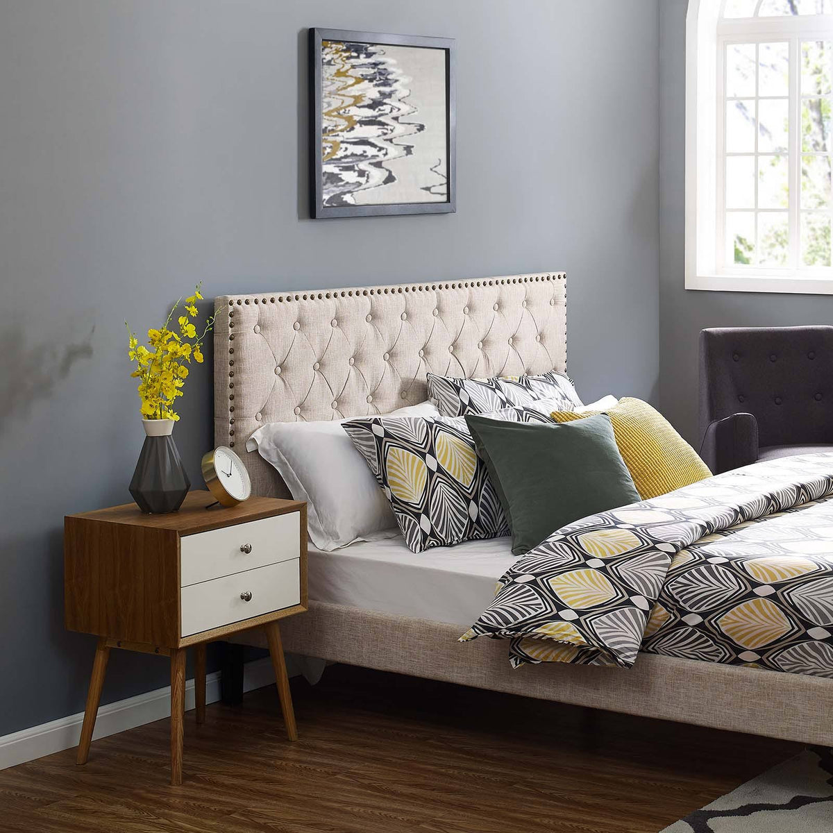 King and California King Upholstered Linen Fabric Headboard Z632