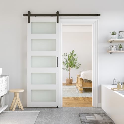36 x 84 in Glass Barn Door with 6.6FT Sliding Hardware Kit I4496