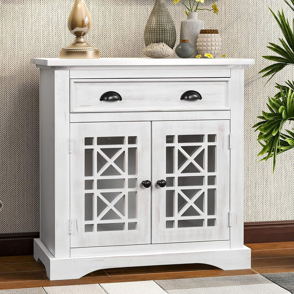 Dark Blue Wood Storage Cabinet with Doors and Drawer Y2341