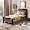Black Twin Size Metal and Wood Platform Bed with Headboard and Footboard F84013