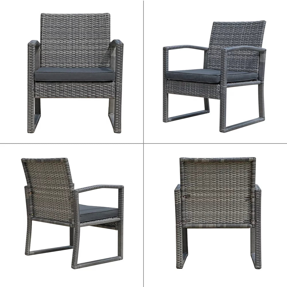 3 Piece Dark Gray Wicker Patio Furniture Set with Coffee Table I826