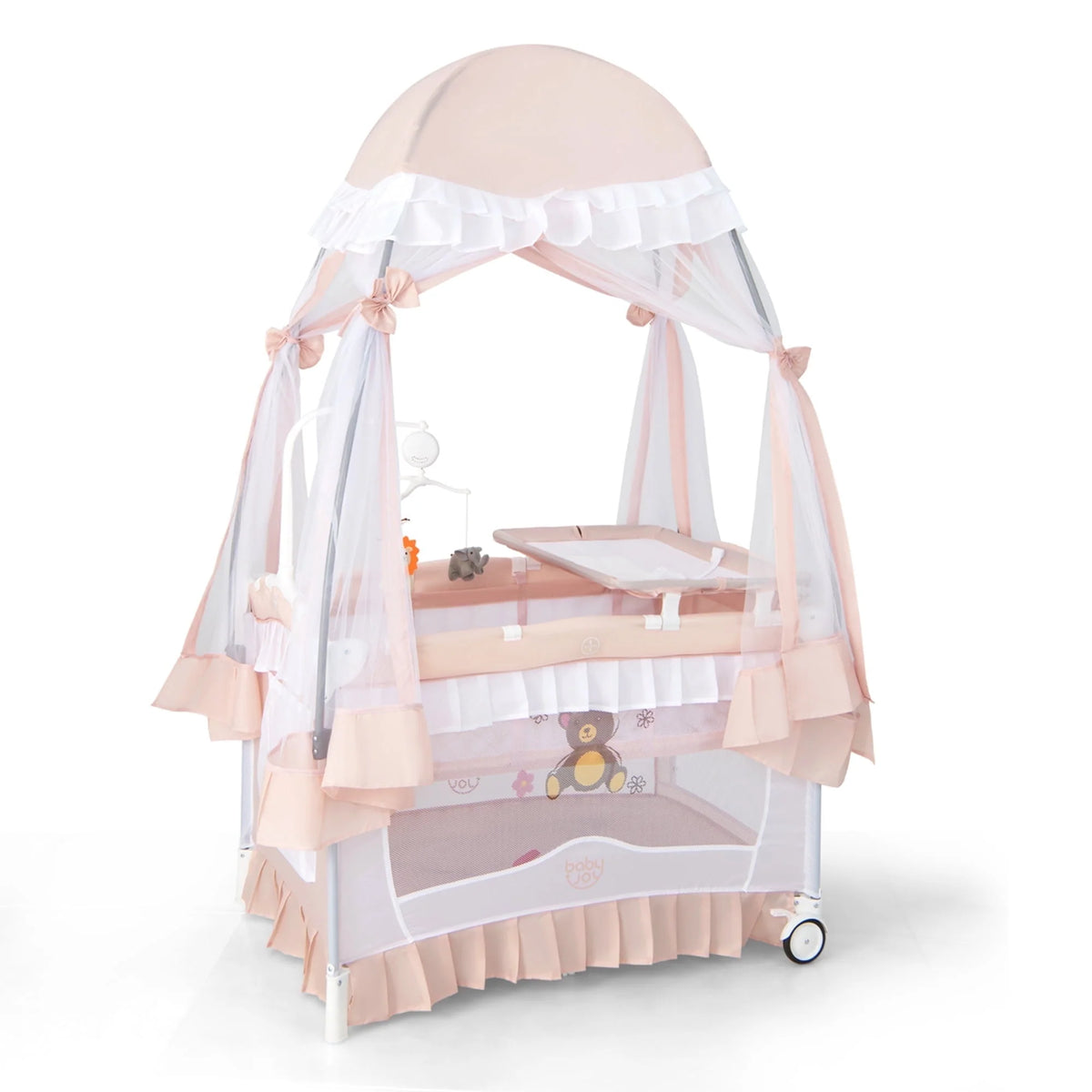 Portable 4 in 1 Baby Playard Crib with Changing Table Pink Z767841