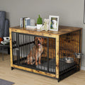 44.1'' Wooden Dog Crate with 2 Stainless Steel Bowls B44251