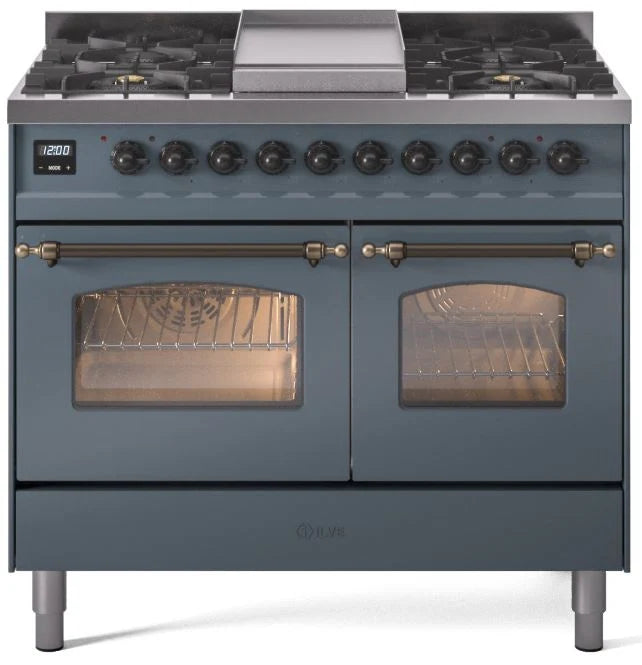 Blue Grey Dual Fuel Natural Gas Range with Bronze Trim W1359