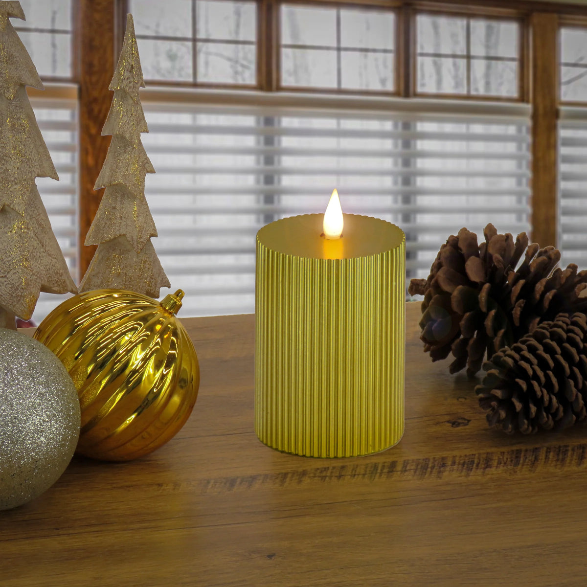 Flameless Candle with Remote, Gold Warm White LED, Battery Powered, 8 in V833496