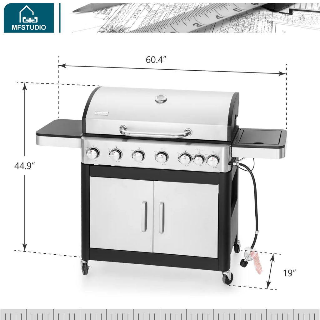 6 Burner Propane Gas Grill with Side Burner Stainless Steel A932826