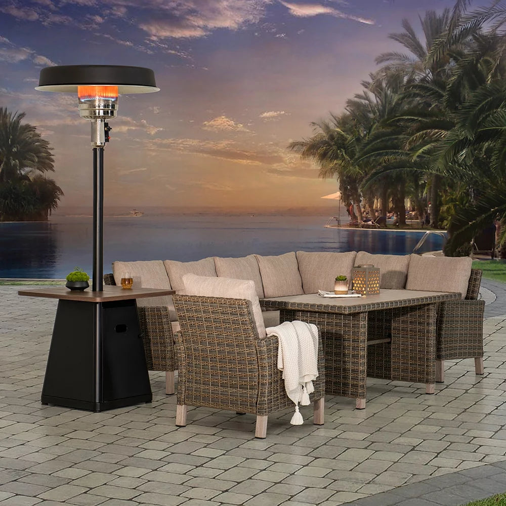 40,000 BTU Matte Black Steel Propane Patio Heater with Table Top B508