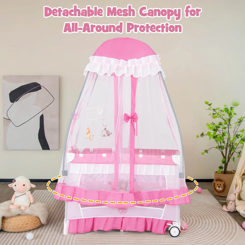 Portable 4 in 1 Baby Playard Crib with Changing Table Pink Z767841