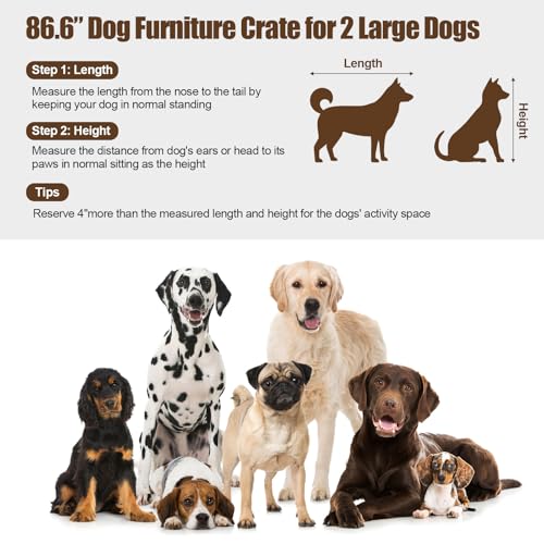 Wooden Double Dog Crate Furniture with Storage Shelves A388569