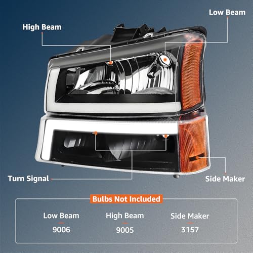 Headlights Assembly + Tail Lights Assembly Combo compatible with 2003-2006 Chevy Silverado E486