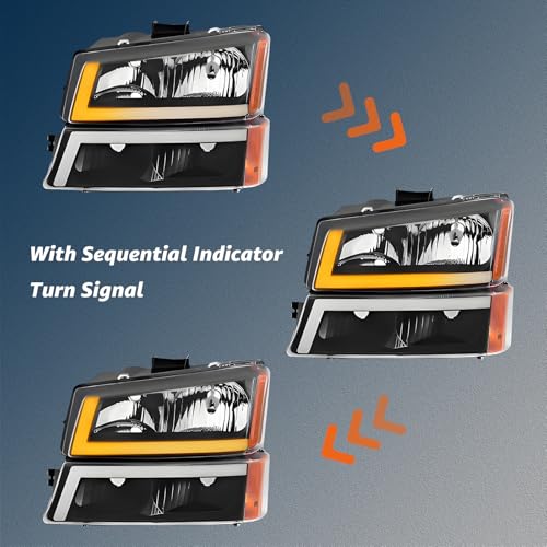 Headlights Assembly + Tail Lights Assembly Combo compatible with 2003-2006 Chevy Silverado E486