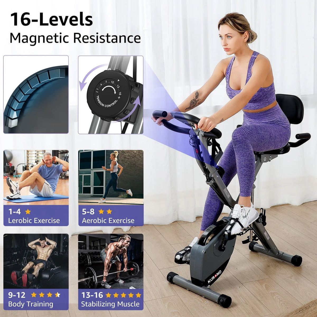 Folding Indoor Cycling Bike 330LB Capacity Magnetic Resistance T3687