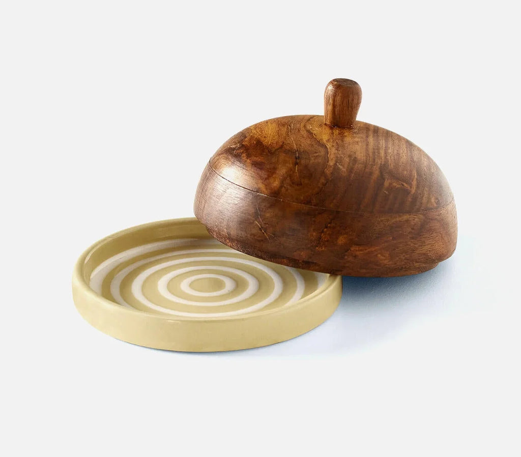 Ceramic Butter Dish with Wooden Lid H2619