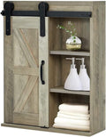 Wood Wall Storage Cabinet with Sliding Barn Door, 3-Tier Grey W34623