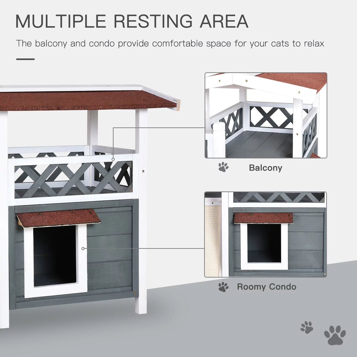 2-story Cat House Wood Shelter with Condo Sisal Ramp, Gray B9739