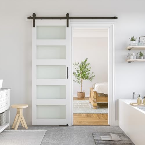 36 x 84 in Glass Barn Door with 6.6FT Sliding Hardware Kit I4496