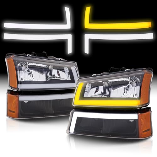 Headlights Assembly + Tail Lights Assembly Combo compatible with 2003-2006 Chevy Silverado E486