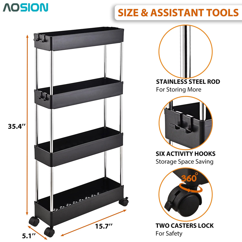 4-Tier Slim Rolling Storage Cart with Wheel Z18617