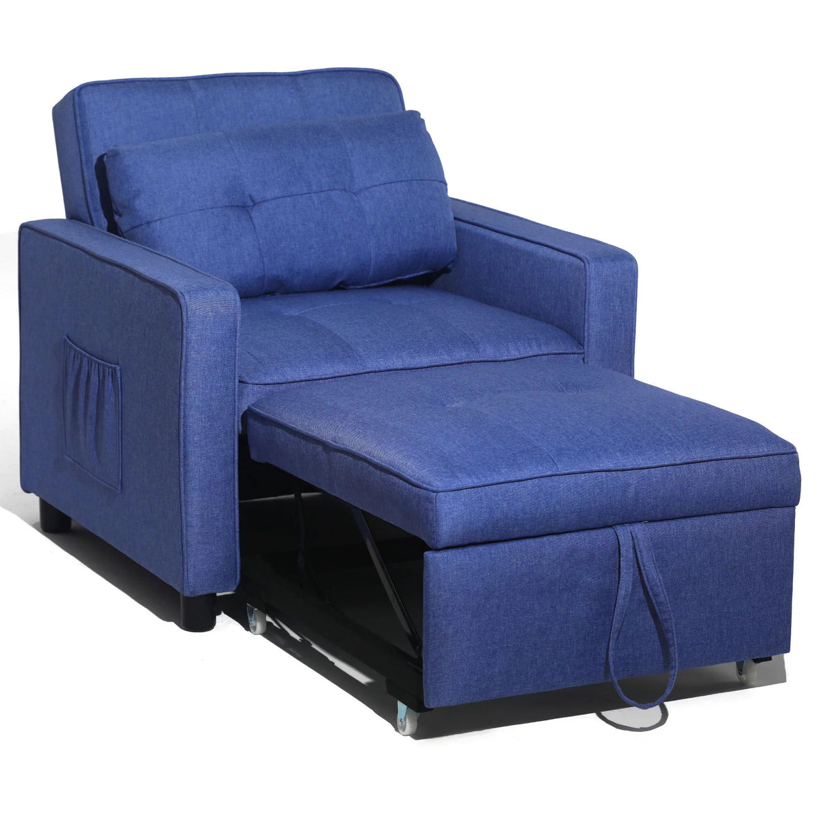 Blue Linen Fabric Convertible Chair Bed E174209