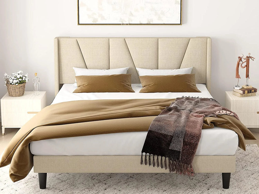 King Size Upholstered Platform Bed Frame with Wingback O41502