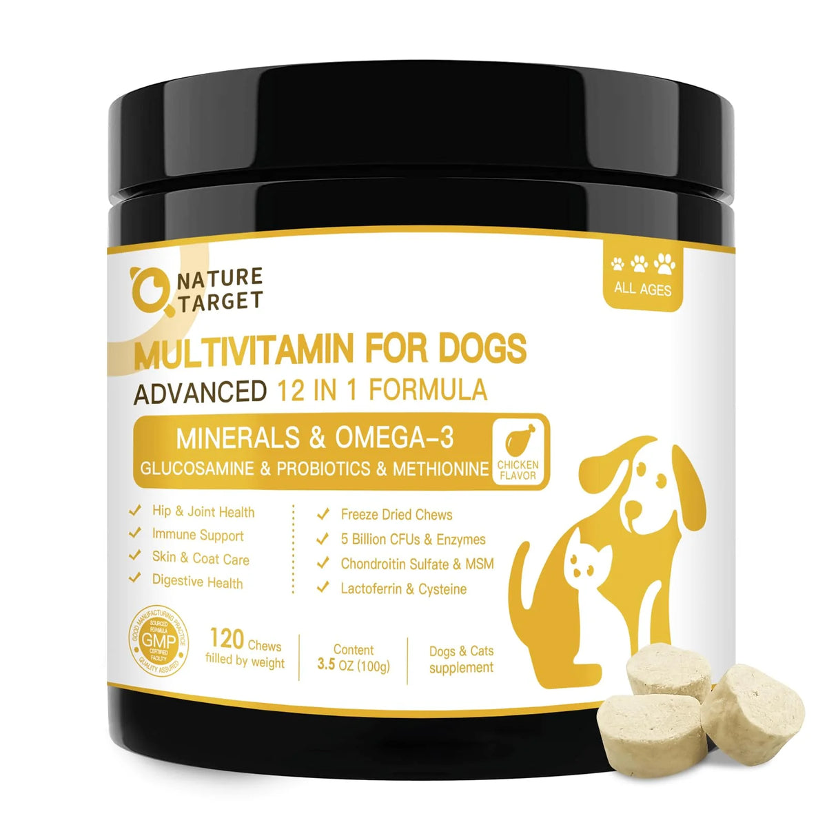 Dog Multivitamins with Probiotics Glucosamine 120 Freeze Dried Chews K162728