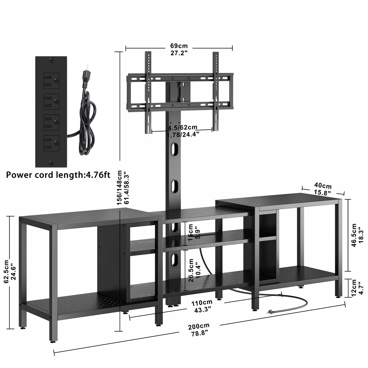 79 Inch TV Stand with Mount and Power Outlet S3554