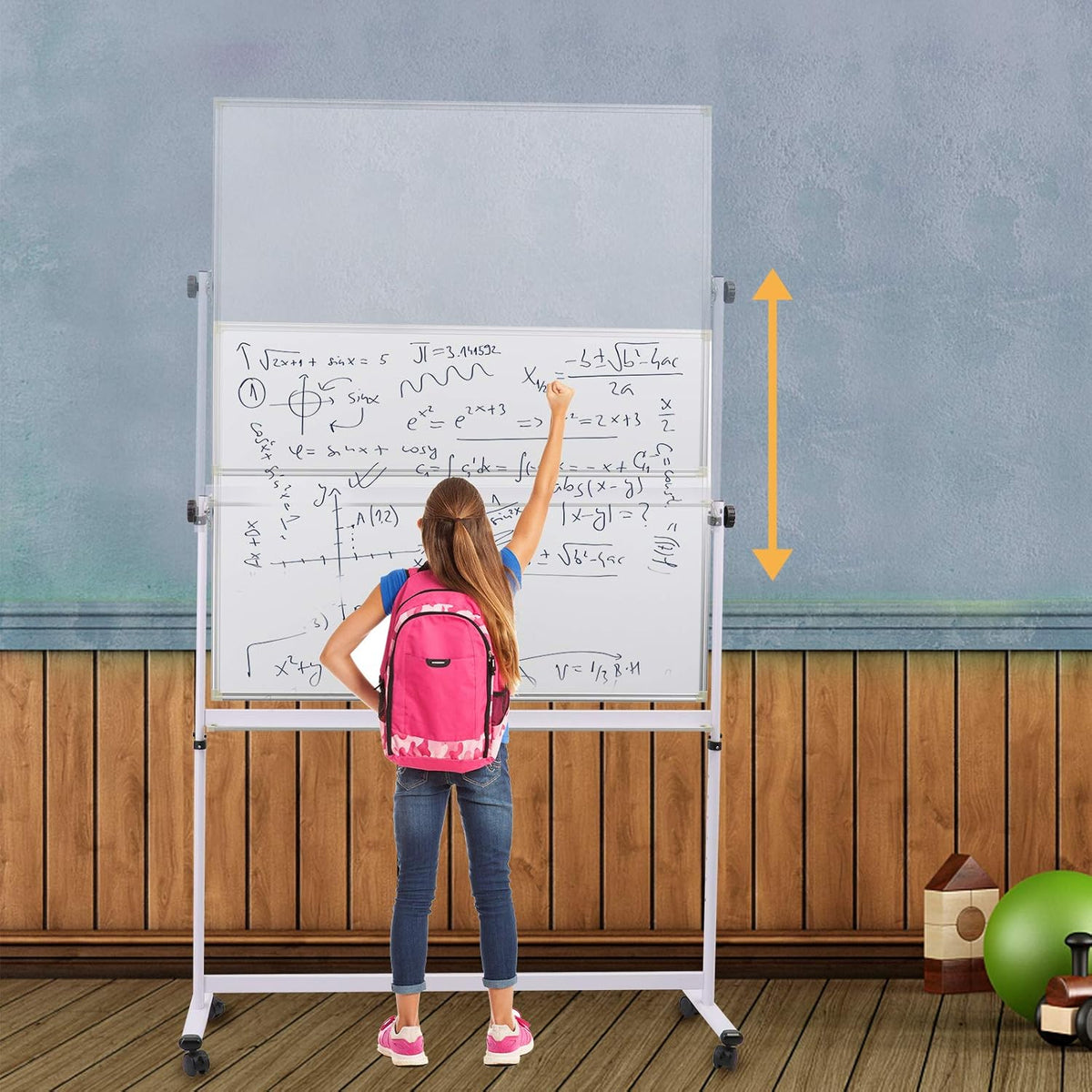 48x36 Height Adjustable Double Sided Magnetic Whiteboard with Stand Z4885