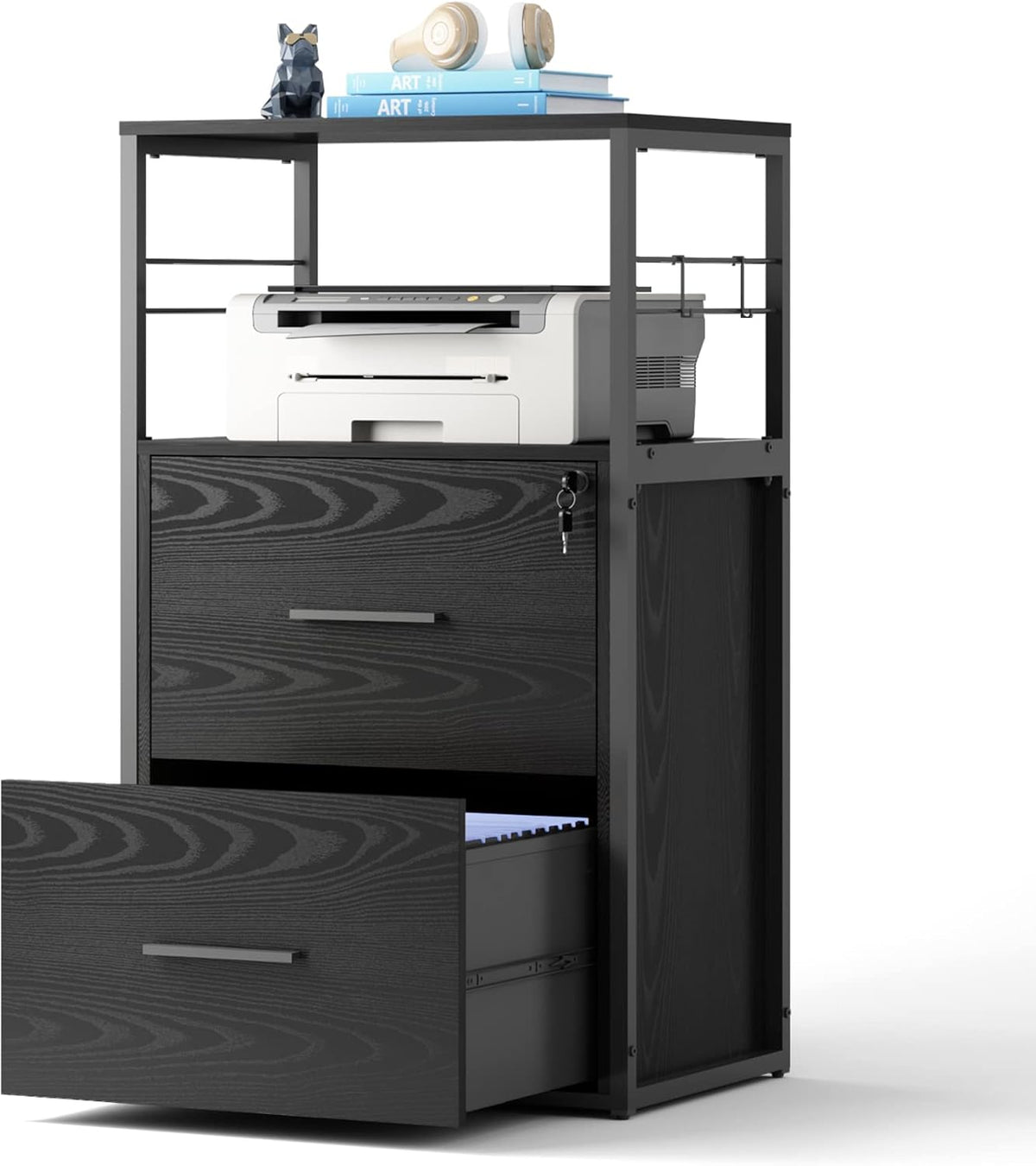 2 Drawer Black Lateral File Cabinet with Lock Q390