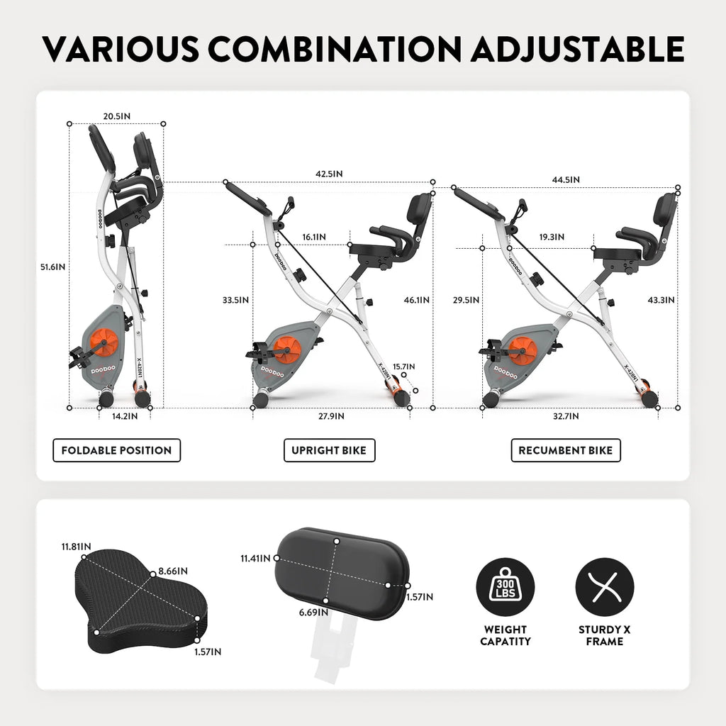 Upright Folding Magnetic Exercise Bike with Arm Resistance Bands Y46262