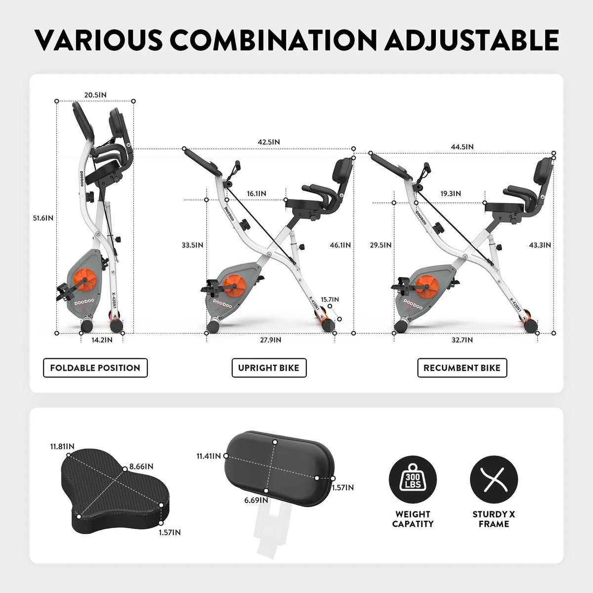 Upright Folding Magnetic Exercise Bike with Arm Resistance Bands Y46262