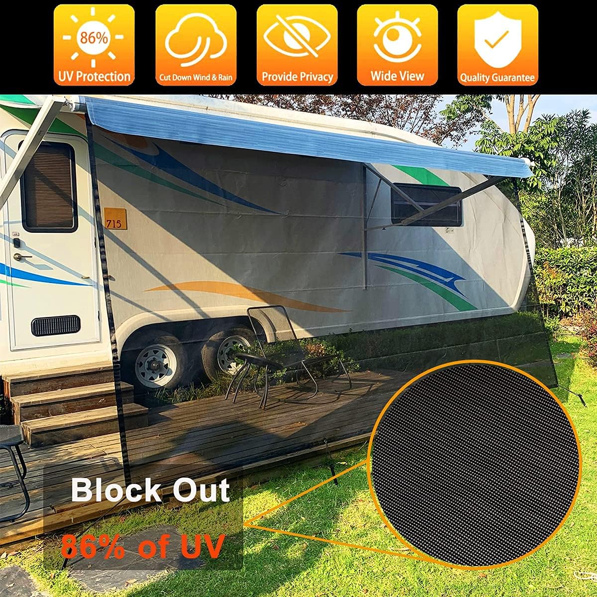 RV Camper Awning Sun Shade Screen 9' X 15' U52590