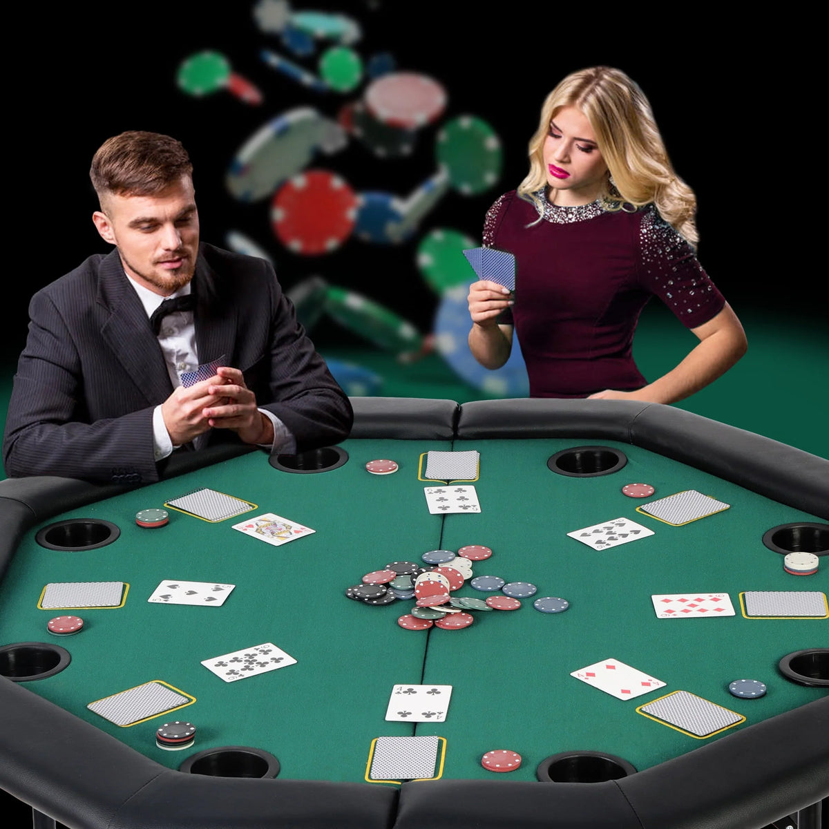 48 Octagon Folding Poker Table with Cup Holder A640570