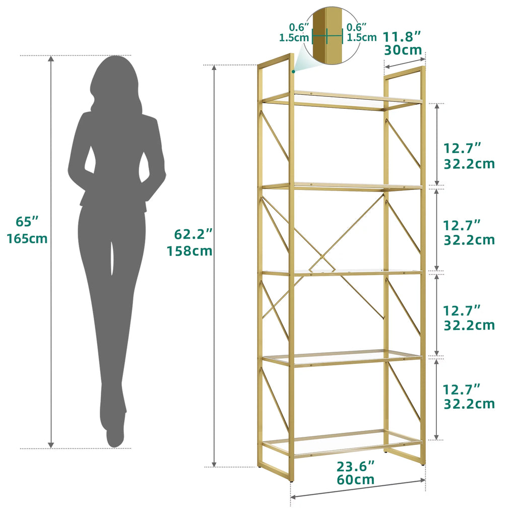 5-Tier Gold Bookshelf with Metal Frame V57761