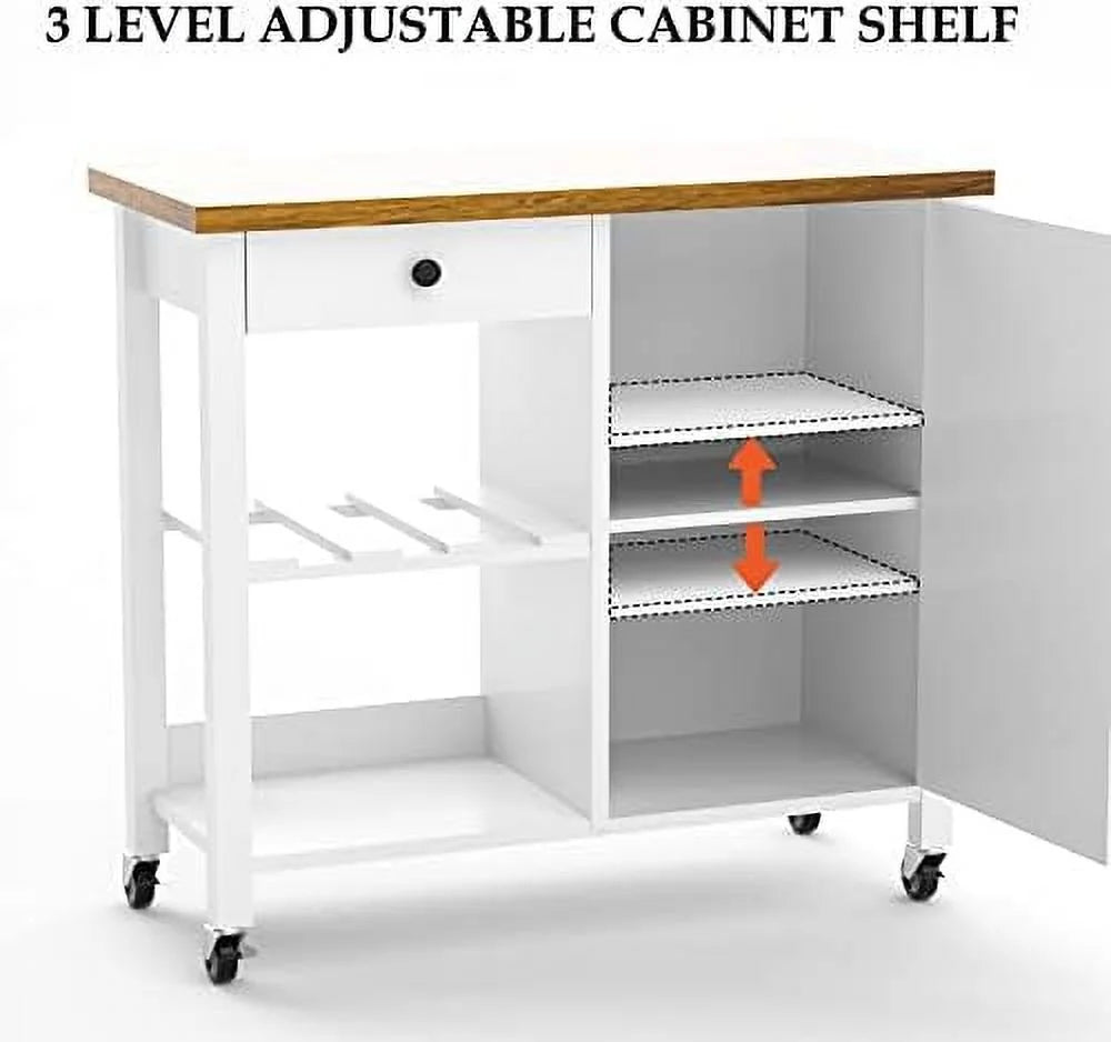 White Coffee Cart with Drawer and Cabinet F7905