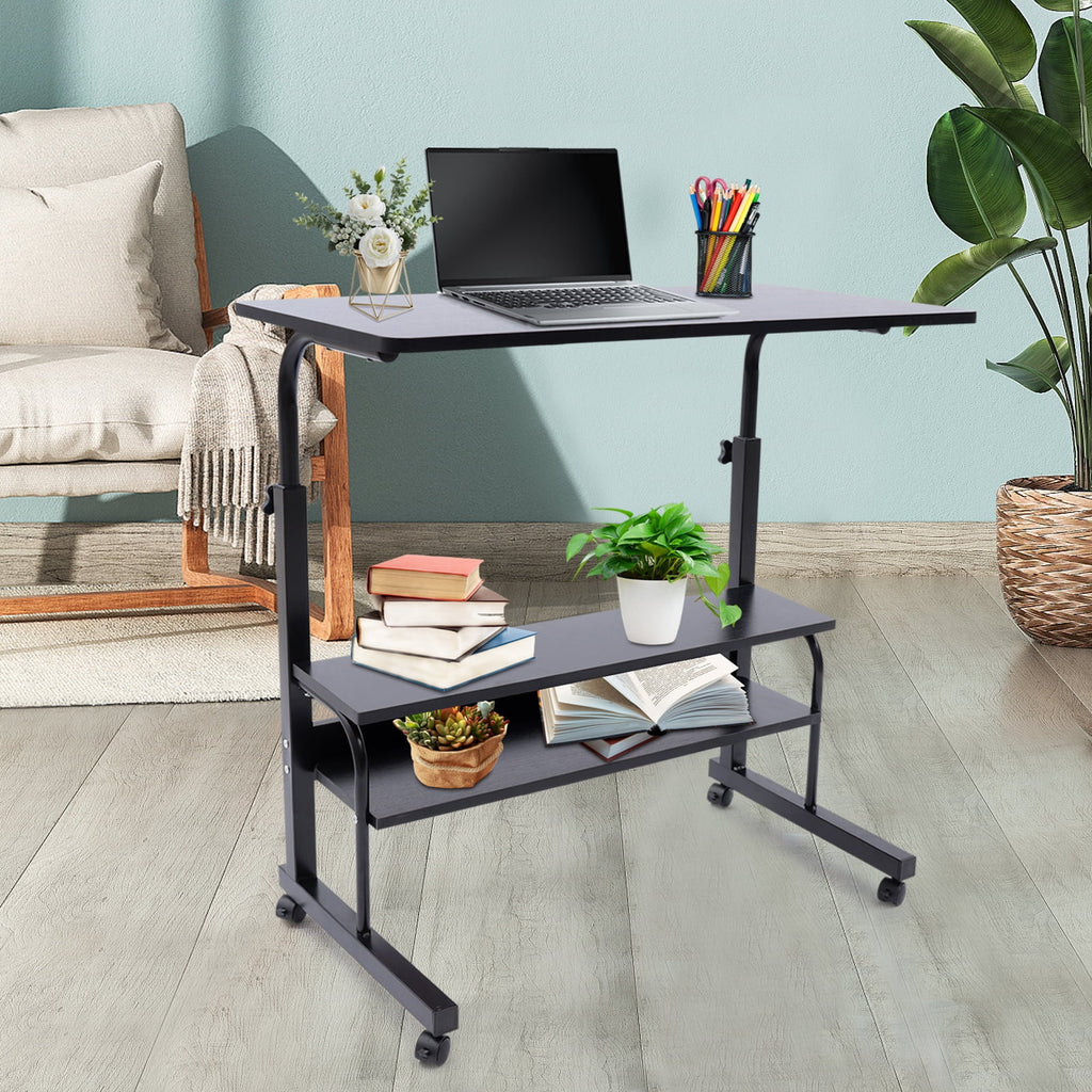 Height Adjustable Mobile Computer Desk with Wheels Y140384