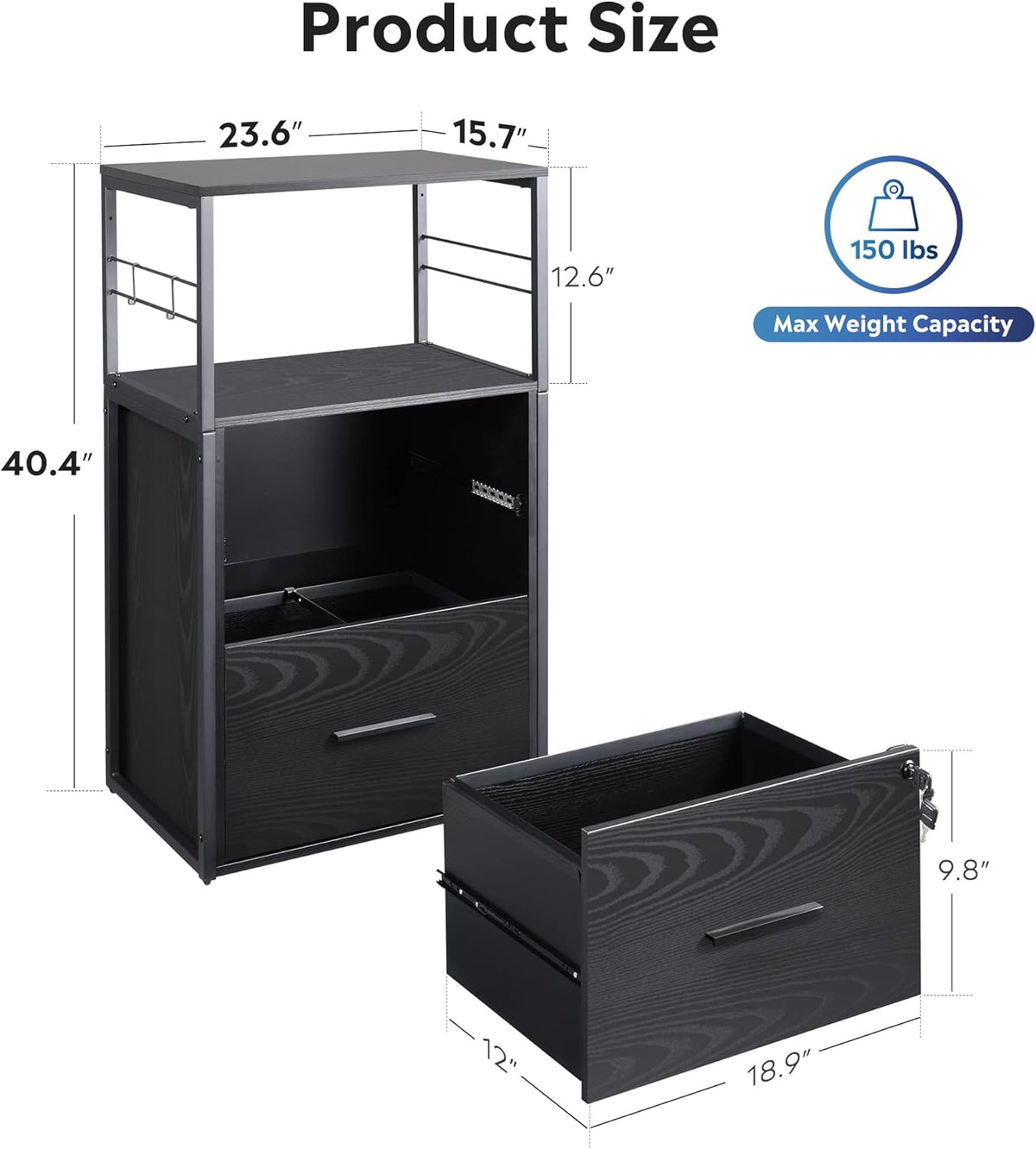 2 Drawer Black Lateral File Cabinet with Lock Q390