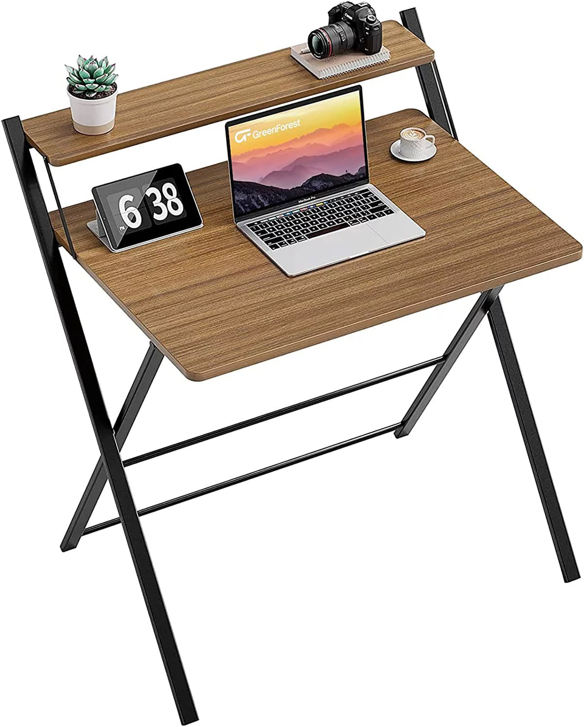 Folding Desk with 2-Tier Shelf 32 x 24.5 inch Y442