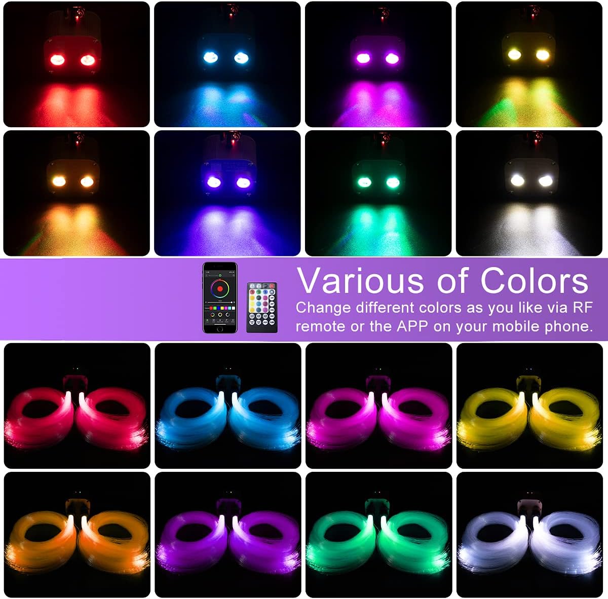 20W Dual-Head Fiber Optic Light with Music Activated RGBW Control H640
