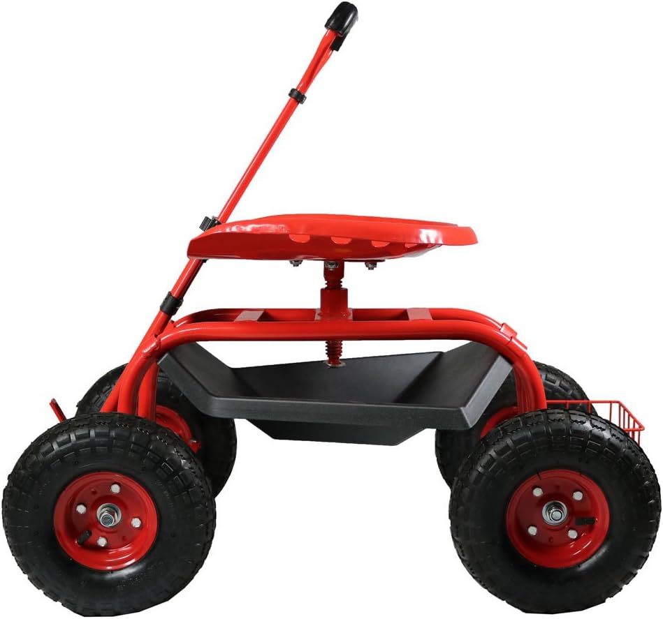 Blue Garden Cart with Swivel Seat and Utility Basket L143998