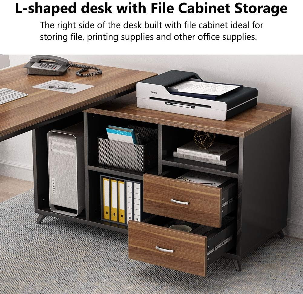 55 Inch L-Shaped Computer Desk with Drawers I8284