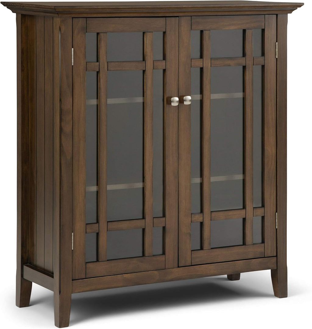 Solid Wood Storage Cabinet with 2 Tempered Glass Doors T56031