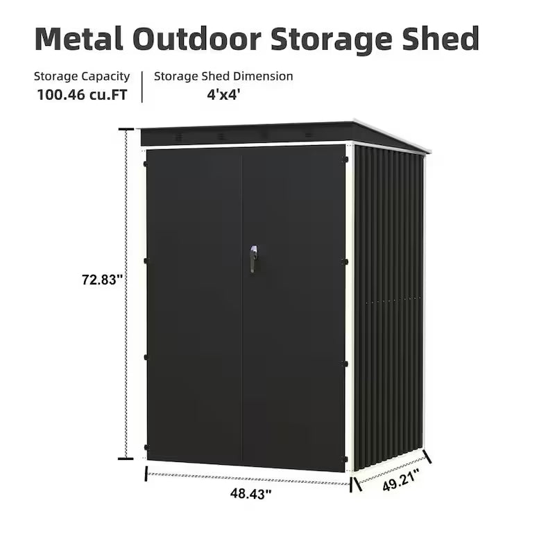 Metal Garden Storage Shed with Sloping Roof in Black T476691