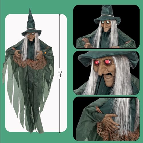 6Ft Light-up Eyes Hanging Witch Halloween Prop Y9009