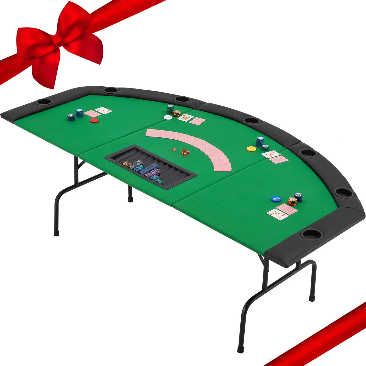 Poker Table with Cup Holder for 8 Players Green Felt Z70767