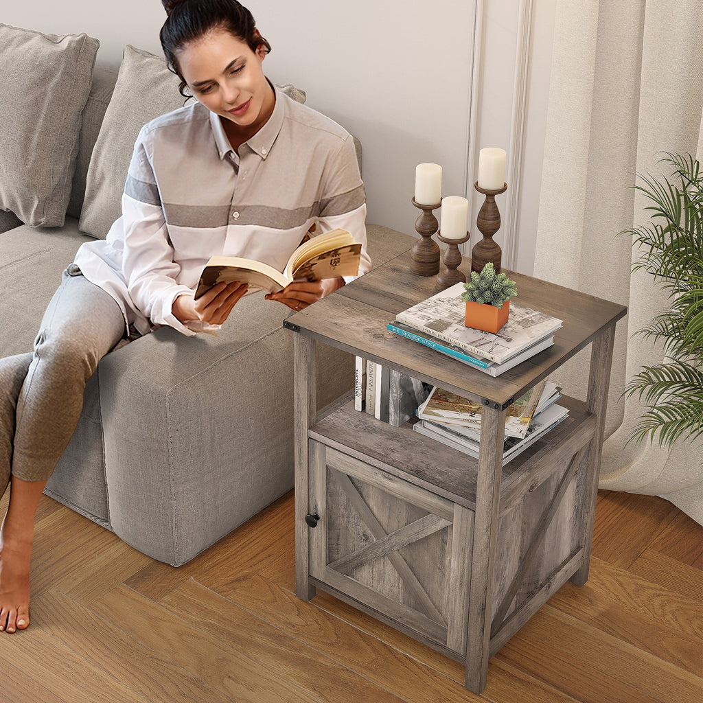 Chairside Table with Storage Cabinet Oak Finish G770387